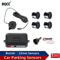 BQCC Car Parking Sensor Kit 4 Sensors 22mm Buzzer Reverse Backup Radar Sound Alert Indicator Probe System 12V Universal
