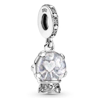 Original Snow Globe Angel Dangle Beads Charm Fit Pan Women 925 Sterling Silver Bracelet Bangle Jewelry