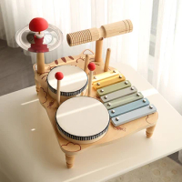 Xylophone Tambourine Kids Drum Set for Toddlers Musical Instruments Set Natural Wooden Music Kit Baby Sensory Educational Toys