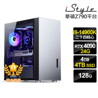 【iStyle】i9二十四核GeForce RTX4090 無系統{U800T}水冷工作站(i9-14900K/華碩Z790/128G/4TB+4TBSSD)