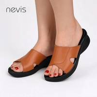 Sandal Wanita Wedges Sofia Sendal Selop Slip On Kulit 39 SOFIA - TAN