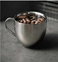 復古 304不鏽鋼 咖啡杯組 奶茶杯 杯碟匙組拿鐵杯 極簡不鏽鋼杯茶杯水杯隔熱雙層杯