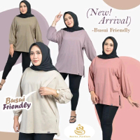 Moon Oversize Top Kaos Busui Polos Hitam Putih Katun Atasan Baju Menyusui Lengan Panjang Cotton Comb