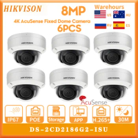 6PCS Original Hikvision 4K 8Mp CCTV POE IR DS-2CD2186G2-ISU Surveillance Security Acusense Fixed Dome Network Camera