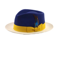 LiHua New Fashion Beige And Navy Fedora Hats 2021 Fedora Hat With Faux Leather Trim Hats