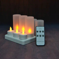 20sets/lot 6 LED candle remote controlled Flickering frosted Rechargeable Tea Light Electronic Candles waxless Bar Wedding-Amber