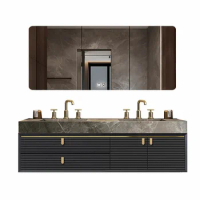 Double Basin Sink Nordic Home Furniture Modern Black bathroom vanity Bathroom Storage Cabinet with Smart Mirror Sink