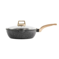 麥飯石不粘炒鍋30CM推薦｜30cm｜940g｜不粘鍋｜平底煎鍋｜鍋具套裝｜電磁爐適用｜不沾鍋｜家用炒鍋｜少油不粘｜深炒鍋｜煎炒兩用｜燃氣爐適用｜奶鍋｜湯鍋｜帶蓋鍋具｜五件套鍋具【香港行貨】（灰色） 