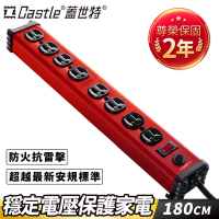 Castle 蓋世特 鋁合金電源突波保護插座延長線(3孔/8座) IA8閃耀紅180cm