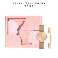 Daniel Wellington DW 手錶 飾品禮盒 28mm幻彩玫瑰金米蘭金屬錶 X 經典簡約手環-玫瑰金