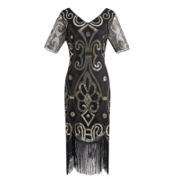 Women Vintage Dress 1920s Great Gatsby Dress Sequin Flapper Dress Prom Tassel Hem Dress Beading Party Banquet Clothing