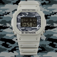 CASIO卡西歐 G-SHOCK 經典5600 方形迷彩錶盤電子錶 DW-5600CA-8 米灰色