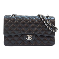 【二手名牌BRAND OFF】CHANEL 香奈兒 黑色 羊皮 菱格紋 Classic Flap 25 肩背包 鍊帶 銀扣 A01112