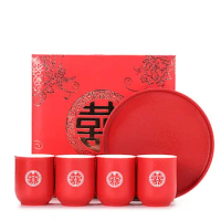 Vintage Chinese Red Wedding Ceramic Tea Cups Teacup Set Porcelain Coffee mugs Ceremony Luxury Souvenir Gifts