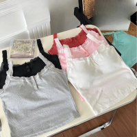 【khaefashion】BR250 Tanktop Bra Rib 2 Kancing Tali Renda Atasan Singlet Santai Wanita Crop Top Sexy