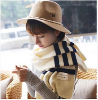 圍巾 日韓系新款 學院風 條紋 貼標毛線 針織圍巾