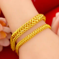 Pure 18K 999 Yellow Gold Bracelets for Women Classic Wedding Chain &amp; Link Bracelets Christmas Gifts Jewelry Never Fade