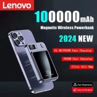 Lenovo 2024 New 100000mAh Wireless Power Bank Magnetic Qi Portable Powerbank Type C Mini Fast Charger For iPhone Samsung MaCsafe