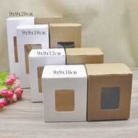 New arrival 50pc wholesale gifts window boxes 9x9x10/12/18/20cm paper Package box kraft candy favors toy favors display box