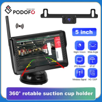 Podofo 5" Car Mirror Night Vision Reverse Camera IP69 Waterproof HD Camera for Car Truck Bus Trailer Dashboard