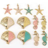 10Pcs,Gold Plated Scallop Shell /Starfish/ Sea horse Pendant, Sea Shell Beach Pendant, Summer Necklace Bracelet Charm Accessory