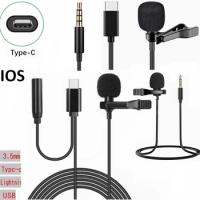 200Pcs 2 in 1 Portable Mini Mic 3.5mm TYPE C USB 8 pin port Clip-on Lapel Microphone Hands-Free Clip on Microphone For phone