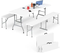 Folding Table Picnic Table Set, 6 ft Camping Table with 2 Benches, Outdoor Indoor Portable Folding F