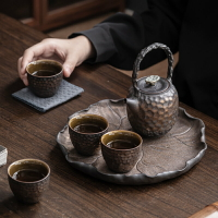 窯變鎏金功夫茶具套裝家用簡約日式復古提梁壺側把壺茶壺茶杯套組