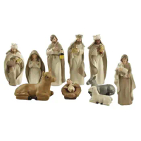 10Pcs Home Decoration Nativity Scene Set Holy Family Statue Christmas Jesus Mary Joseph Figure Catholic Figurine Christmas Gift