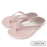 (夏日休閒推薦鞋)Grendha 雲紋銅飾人字鞋-粉紫/銀