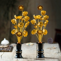 日式鎏金蓮花花瓶13束供佛金花佛前供花 佛具裝飾 仿真蓮花