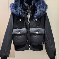 2023 Autumn/Winter New Black Thread Mouth Plush Collar Loose Multi Pocket eider Down Coat Women jacket