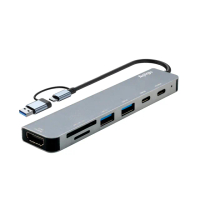【Apigu】USB3.1 5G HUB 4K 7合1雙頭高速多功能集線器(4K60Hz HDMI 5Gbps傳輸 PD快充 雙卡槽 雙接頭)