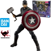 Original Bandai Marvel Avengers Endgame Captain America Shf Collectible Steve Rogers Action Figure Model，15cm