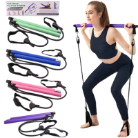 Portable Fitness Sport Pilates Bar Kit Gym Workout Stick Pilates Exercise Bar Kit Resistance Band Body Building Puller Yoga Rope
