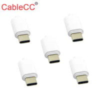 CableCC 5set DIY 24pin USB 3.1 Type C USB-C Male Plug Connector SMT type with White / Black3.5mm SR and Housing Cover