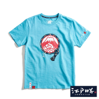 EDOKATSU 江戶勝 忍者系列 注連繩LOGO印花短袖T恤-男-水藍色