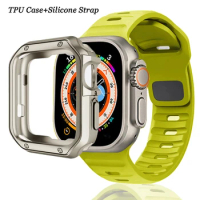 Silicone Strap+TPU Case for Apple Watch Band Ultra 2 49mm Sport Band for iwatch series 9 8 7 6 SE 5 4 45mm 44 40mm 41mm 42 38mm