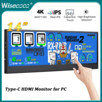 Wisecoco 14 Inch 3840x1100 4K Stretched Bar Monitor Touchscreen Ultrawide Sub Screen Second Display USB-C Port Portable Monitor