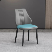 Grey Metal Dining Chairs Modern Leather Comfortable Minimalist Office Designer Chair Ergonomic Gaming Cadeira Italian Furniture