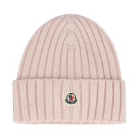 【MONCLER】品牌LOGO 羊毛毛帽-淺粉色(ONE SIZE)