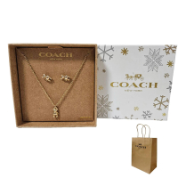 【COACH】coach 限量聖誕泰迪熊耳環項鍊套組禮盒組贈原廠紙袋(母親節)