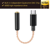 Qualcomm DAC USB Type C To 3.5mm Headphone Amplifier 32b/384kHz HiFi USB-C DAC dongle Decoder for type C Android 3.5mm Adapter