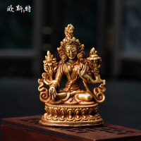 歐斯特 尼泊爾手工白度母佛像擺件 銅全鎏金手工密宗隨身佛小佛像