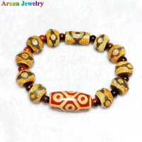 15mm Agate Bracelet Tibetan Tortoise Shell 9 Eyes 3 Eyes Totem Dzi Beads Tiger Eye Stone Round Beads Men&amp;Women String Bracelet