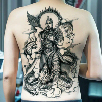 สติ๊กเกอร์รอยสักด้านหลัง Guan Yu, ครอบงำ, สำหรับผู้ชายและผู้หญิง, กันน้ำ, ติดทนนาน, ขนาดใหญ่, การออก