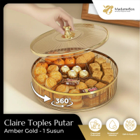 MadameBox Claire Toples Putar Kue Plastik Bening Lebaran Aesthetic Amber Transparan Gold – Beruang B