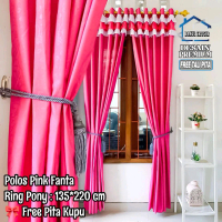 Gorden Poni  Rumbai Polos Pintu Ring 12 Uk 135x220cm dengan Tali Pita Gratis - Kain Jendela  Curtain