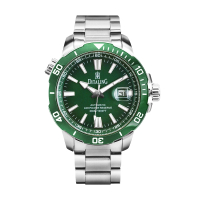 【DITALING】水鬼系列 銀框 綠面 排氦氣潛水腕錶 自動上鍊機械錶 不鏽鋼錶帶 母親節(DT1521-2)