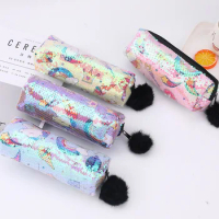 Lovely sequin unicorn pencil case pencil stationery pencil case lovely girl children's gift learning supplies cute pencil case